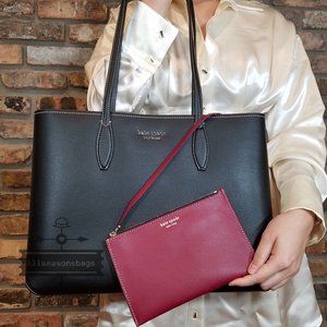Kate Spade All Day Large Carryall Tote Leather Black and Zip Pouch AUTHENTIC NWT